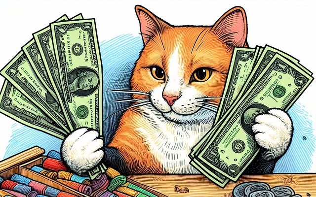 un chat avec des billets de banque