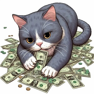 chat joue avec argent